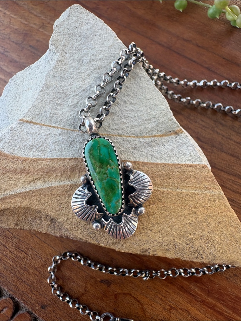Stone & Solder Artisan Turquoise Sterling Silver Pendant Necklace 19” Southwest